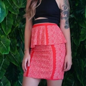 Anthropologie PLENTY by Tracy Reese Silky Broken Levels Skirt In Red/white.Sz 0